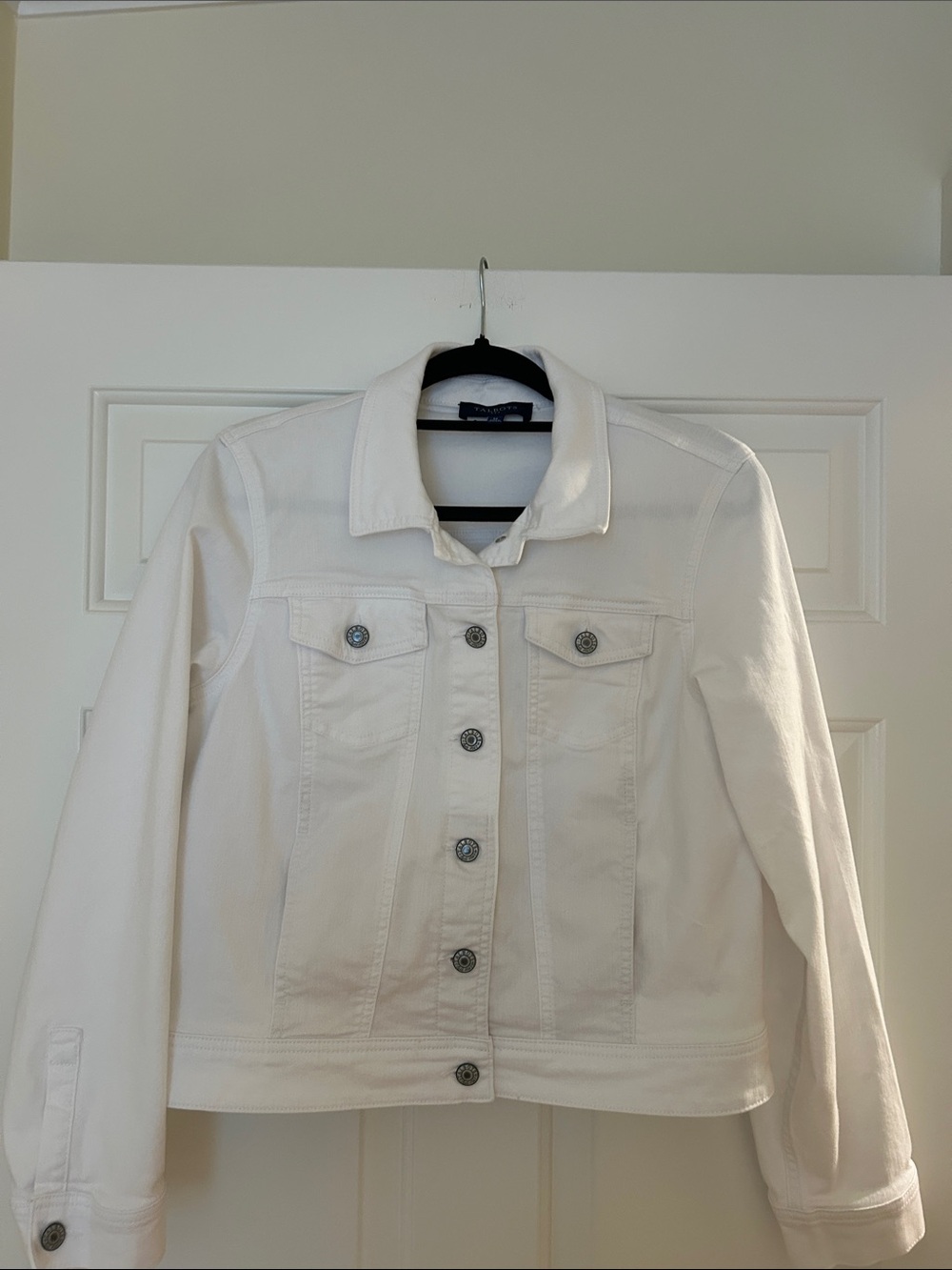 Talbots White Cotton Denim Jacket with Button Front